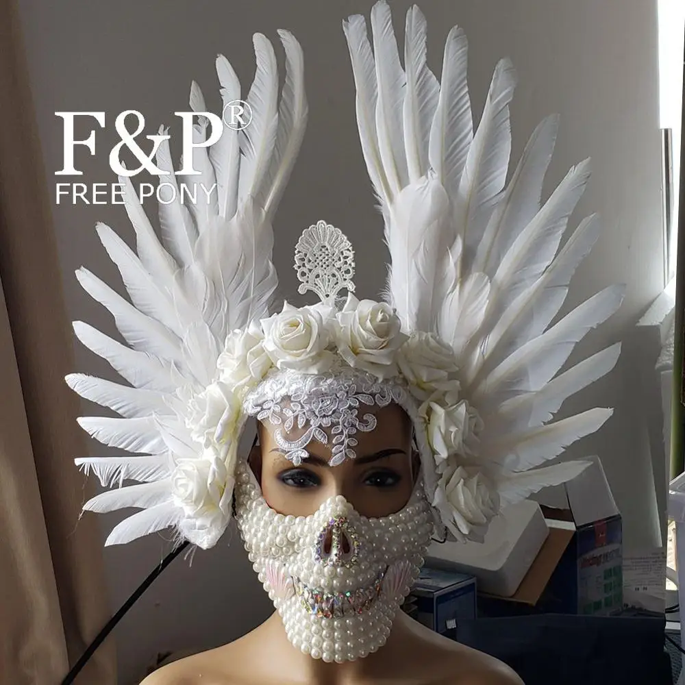 Жемчужная Маска парик с перьями головной убор головные уборы сценические