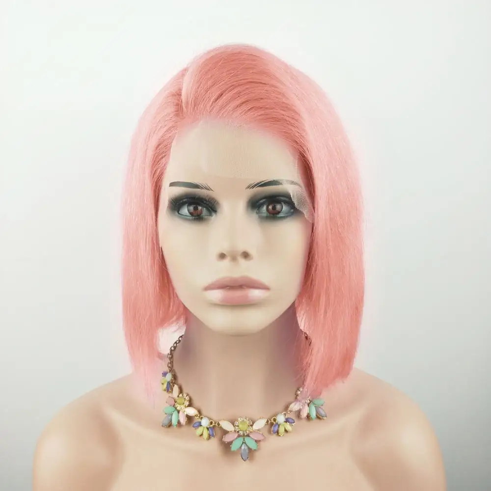 Короткий Боб 13*4 Кружева спереди человеческие волосы парики цветная боковая