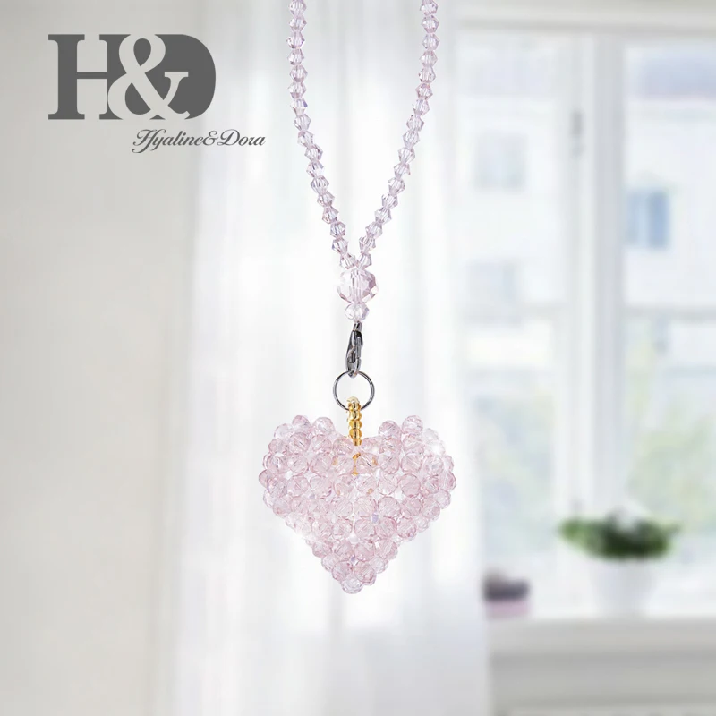 Pink Heart H&D, Висячие вязанные подвески для жениха и невесты, вязаные бусины Rondelle в форме сердца, украшение в виде утки, украшение сзади автомобиля, Хрустальная Призма, свадебный подарок - Цвет: Pink Heart