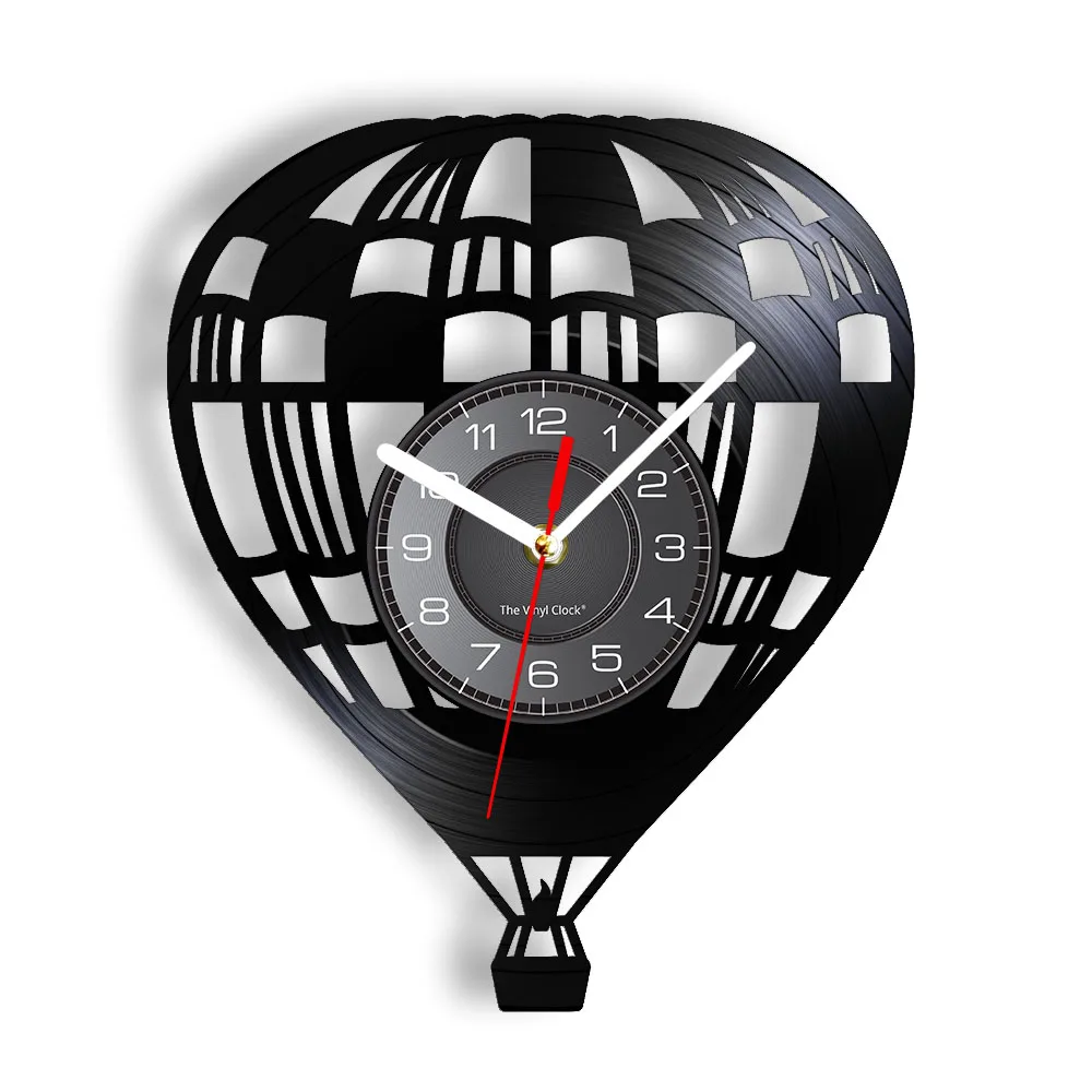 Hot Air Balloon Shape Wall Clock  Fire Balloon Black Album Nursery Baby Room Decor Flying Free Vinyl Record Artwork Silent Clock
