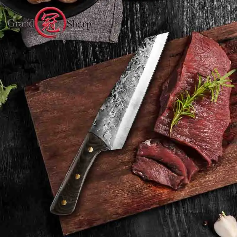 

7 дюймов, кованый кухонный нож ручной работы, мясник, мясорубка, Мясницкий китайский шеф-нож 5CR15Mov, ножи из нержавеющей стали Grandsharp