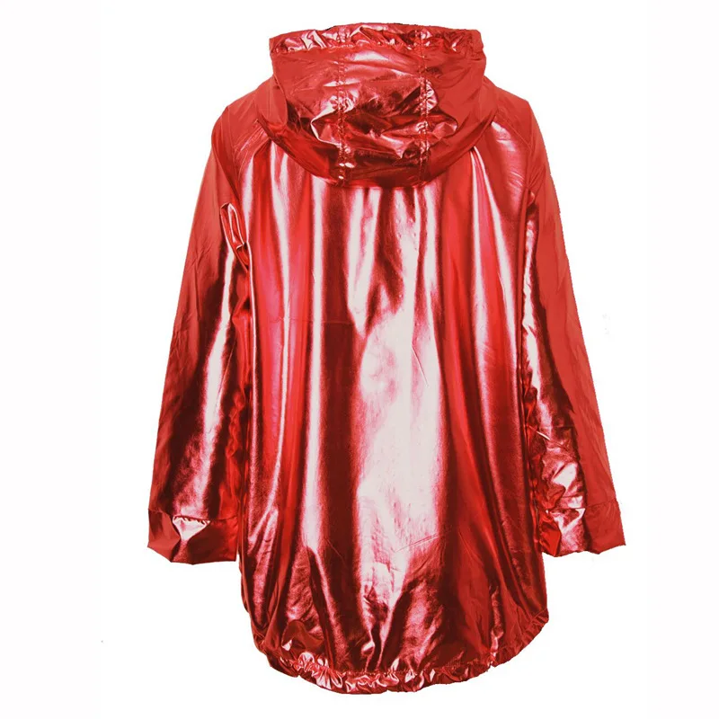 

Fashion Girls Loose Waterproof Lace Up Jacket Womens Hooded Jacket Long Sleeve Plus Size Spring Silver Coat Hip Hop Streetwear