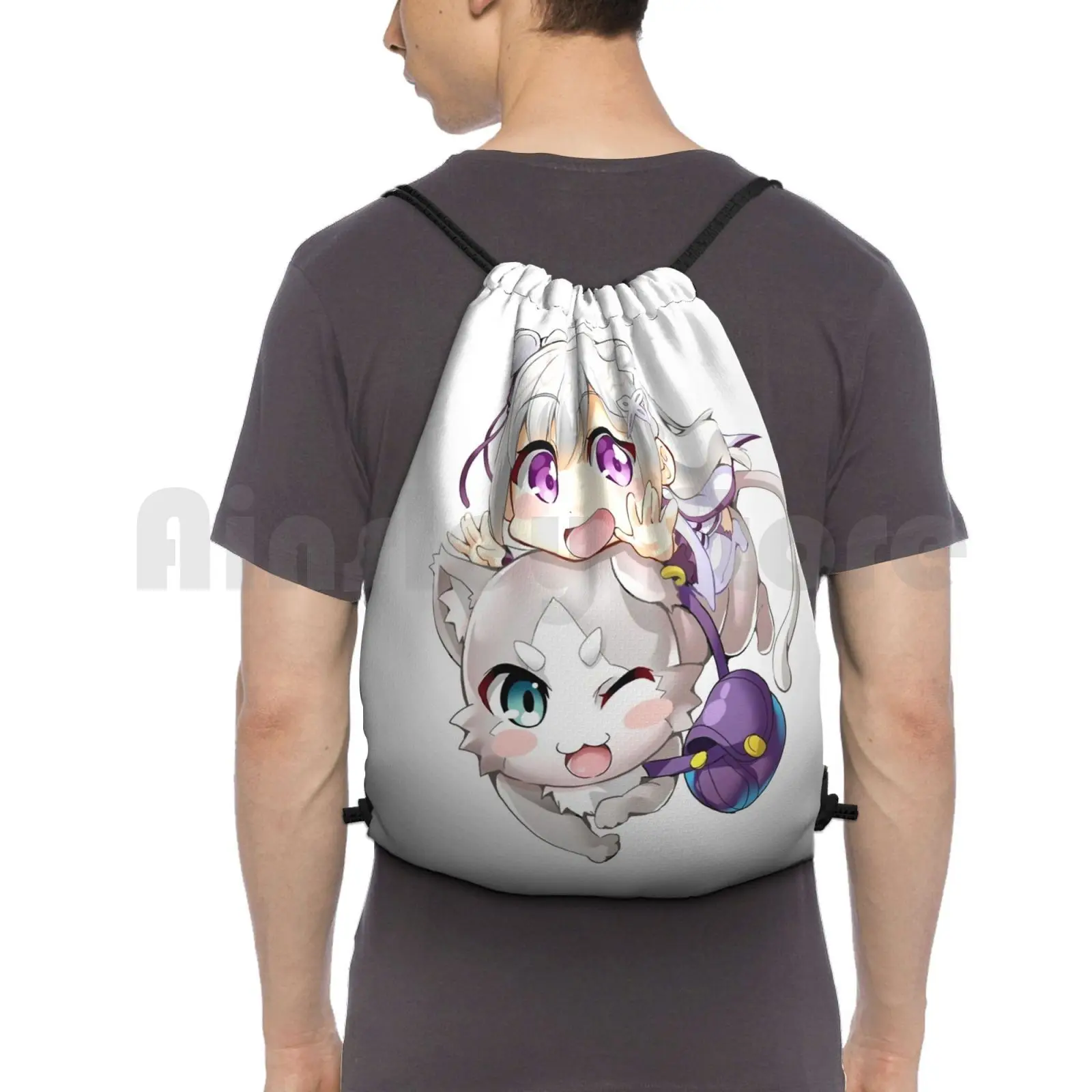 

Re : Zero-Puck & Emilia рюкзак сумка с Кулиской Gym Bag Waterproof Re Zero Puck Re Zero Emilia Re Zero Puck And