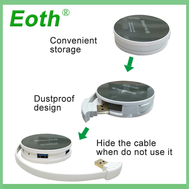 Круглый 4 портовый usb хаб Офисный Компьютерный стол складной USB разветвитель USB3.0