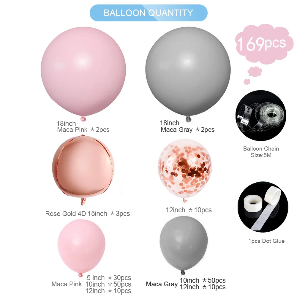 

169pcs Rose Gold 4D Macaron Balloons Garland Arch Kit Wedding Birthday Holiday Party Decoration Kids Baby Shower