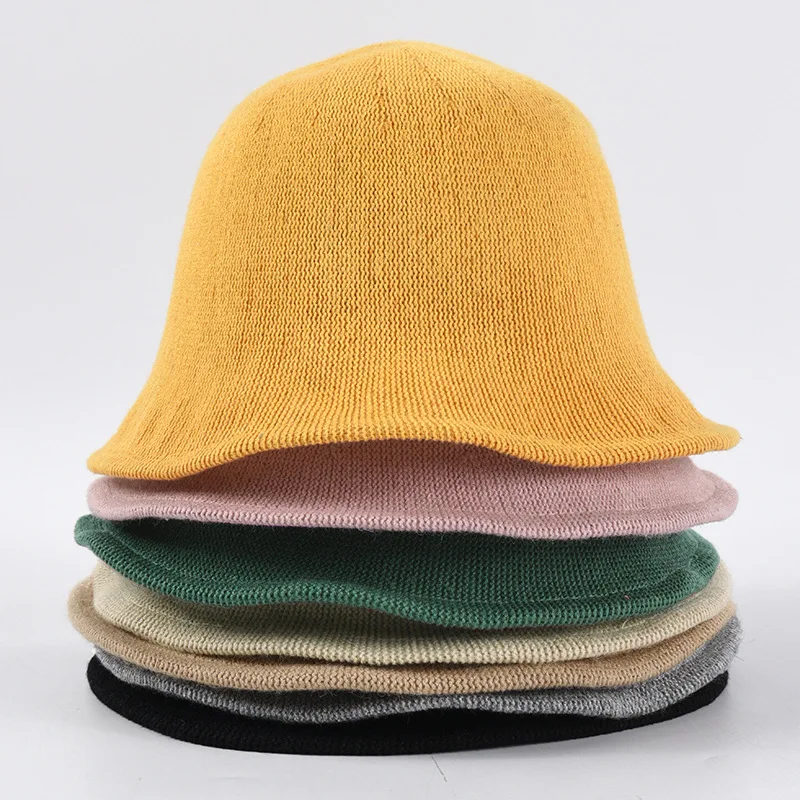 Осенне зимняя Панама кашемировая вязаная шапка для раковины женщин простая