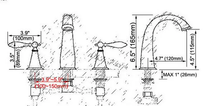 Vintage Retro Antique Brass Deck Mounted Dual Handles Widespread Bathroom 3 Holes Basin Faucet Mixer Water Taps man081 | Обустройство
