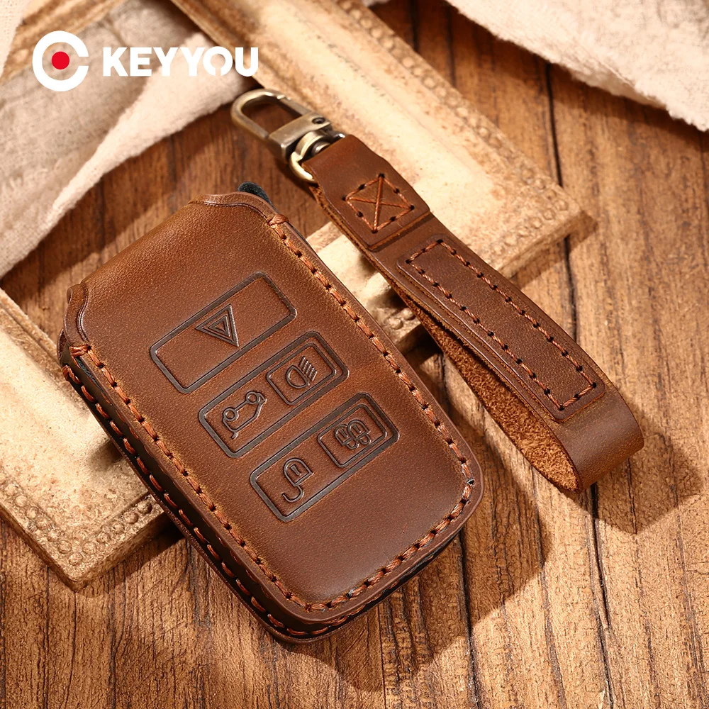 

KEYYOU High Quality Car Leather Key Case Fob Cover Shell For Land Rover Evoque Velar Discovery 5 For Jaguar E-Pace 2018 2019 Key