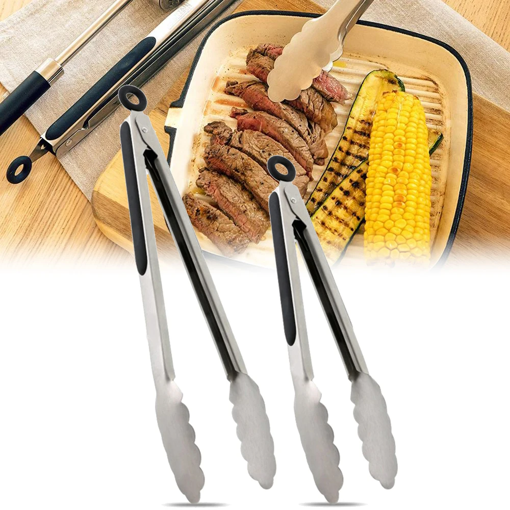 

Kitchen Food clip Stainless Steel Handle Cooking Grill Tongs Non-Slip Clips