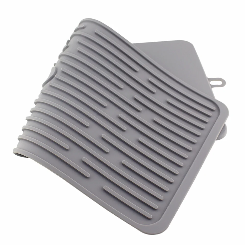 

Bar Silicone Drain Pad Drying Mat Kitchen Thick Deep Grooves Drain Tray (Grey)