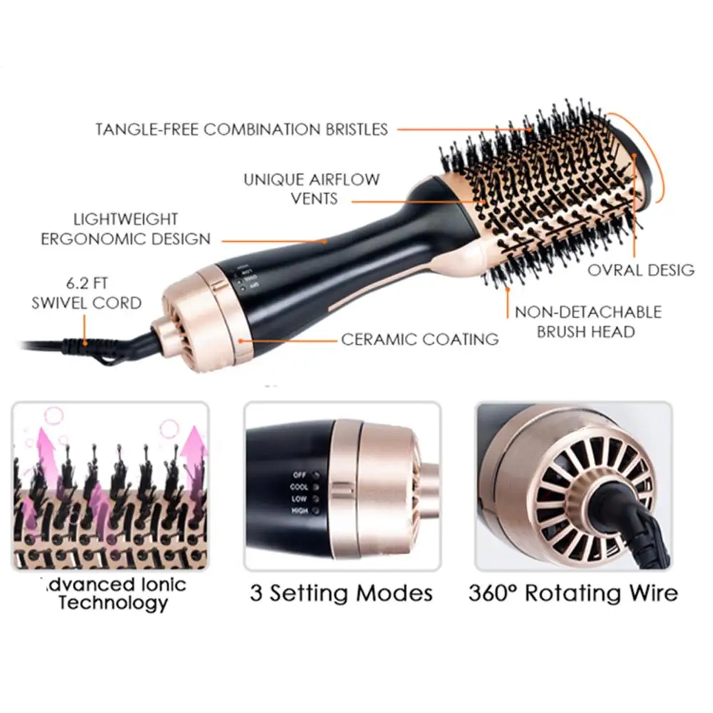 Одношаговая щетка фен для завивки волос расческа с горячим и холодным