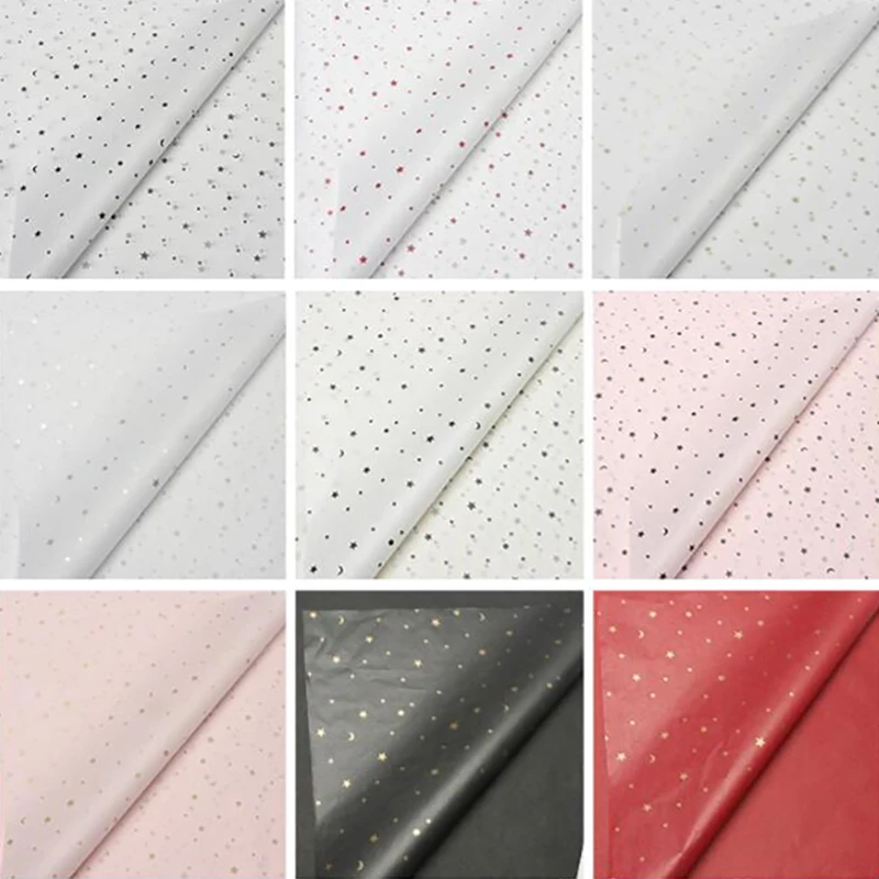 

20pcs/ bag Flower Wrapping Paper DIY Handmade Moon Star Pattern Gift Packaging Craft Tissue Paper Floral Packaging Material