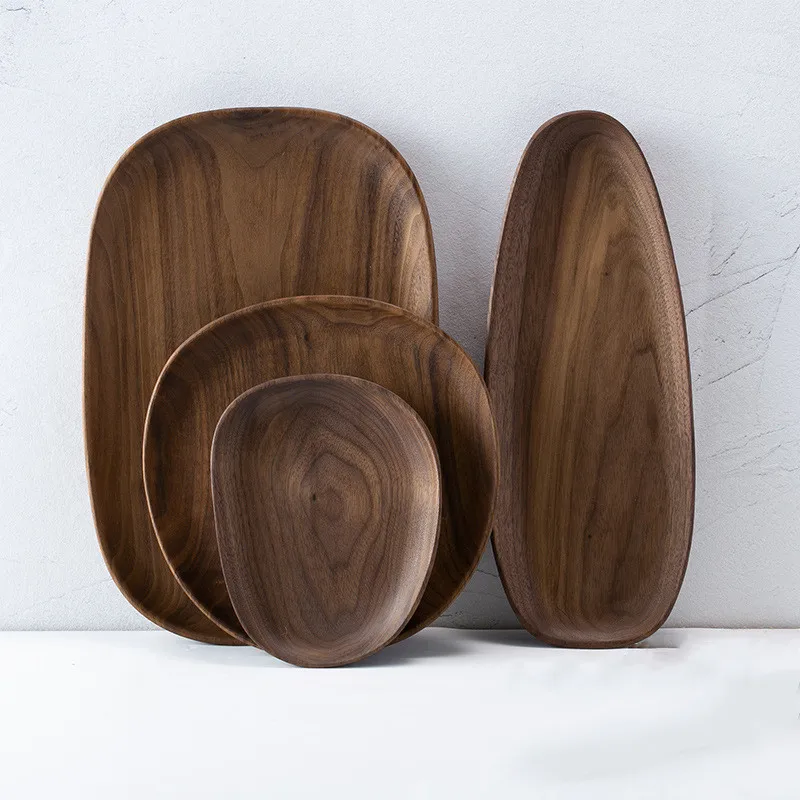 Неправильный овал орехового дерева пластина для хранения фруктов Еда блюдо