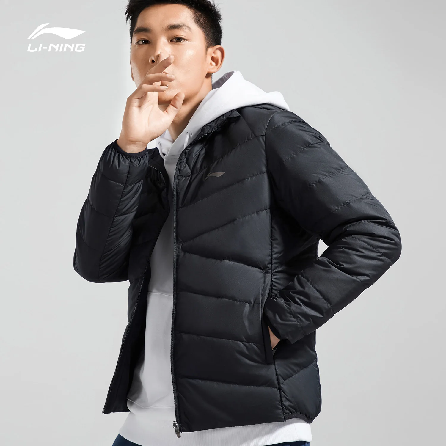 Li-Ning, мужская тренировочная серия, пуховое пальто с капюшоном, полиэстер, 90%, белый утиный пух, 3D Подкладка, теплые спортивные пальто AYMN049 COND18