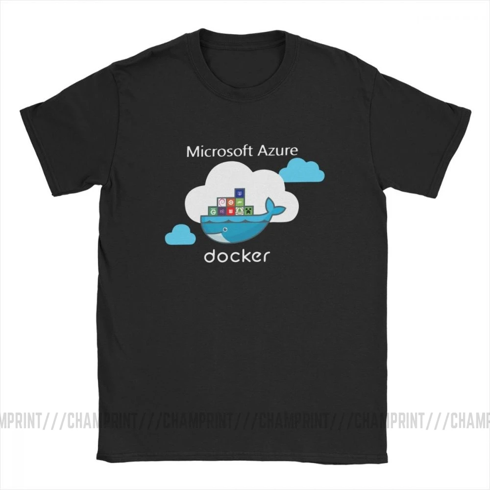 Мужские футболки Docker On Azure, одежда из чистого хлопка, крутые футболки с коротким рукавом и круглым воротником размера плюс