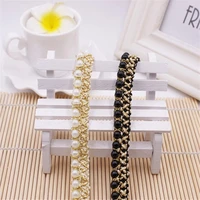 10 yardspack 1 5cm braid beaded pearls black gold trimming lace ribbon trim diy wedding sewing supplies craft cloth accessories