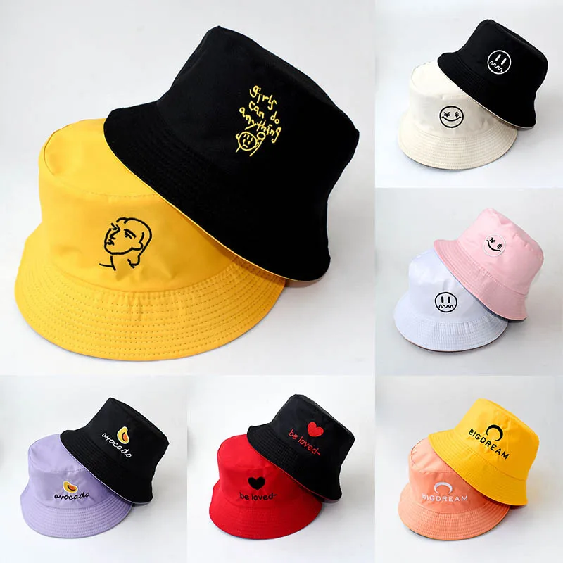 

Sunscreen Bucket Hats for Women Cute Double-sided Color Korean Style Cotton Polyester Outdoor Embroidered 1Pcs