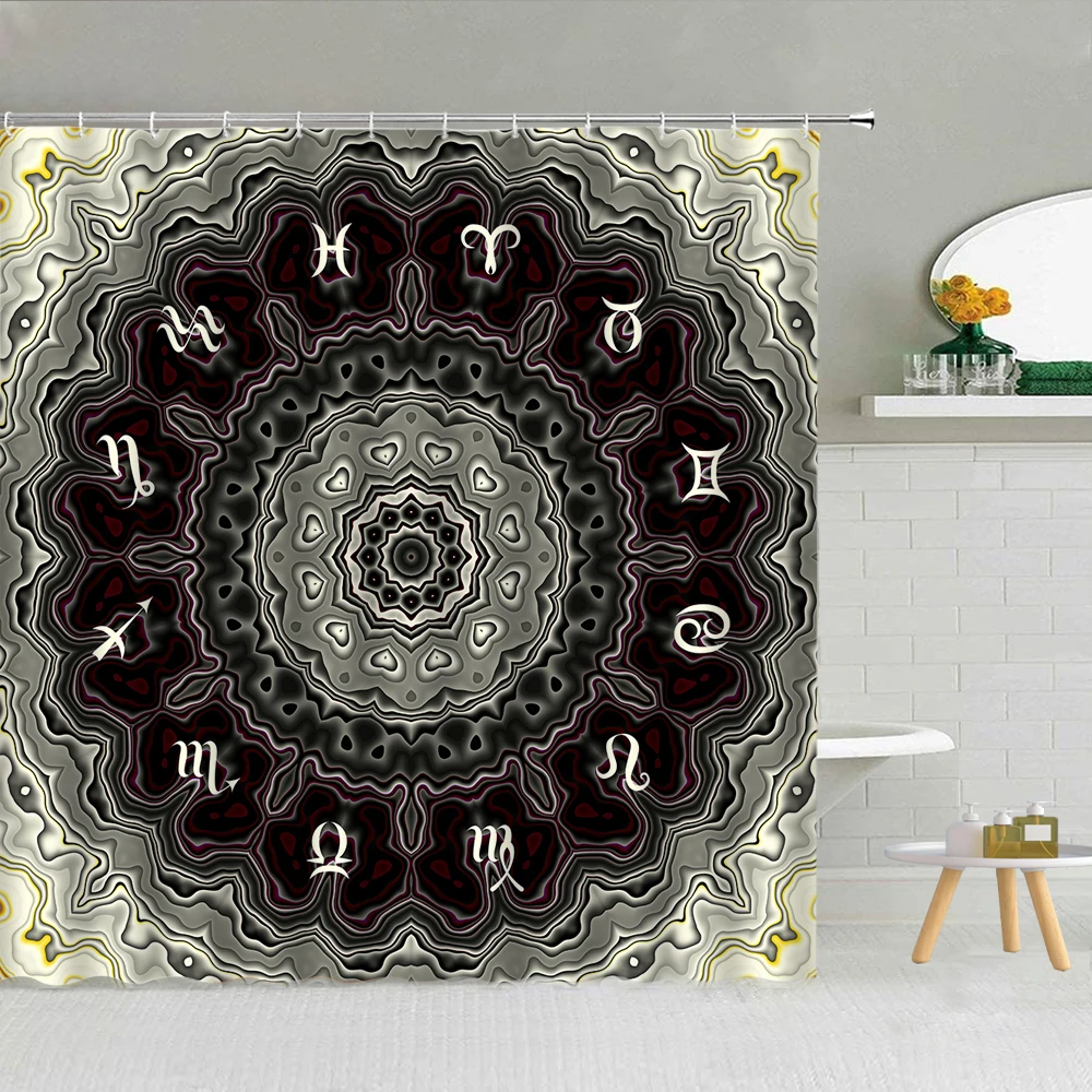 

Mandala Shower Curtains Twelve Constellations Flower Printed Geometric Bohemian Bathroom Bathtub Decor Cloth Hanging Curtain Set