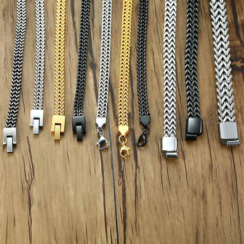 

Vnox Vintage Oxidized Cool Double Curb Chain Bracelets for Men Stainless Steel Punk Antique Cubic Foxtail Chain Male Pulseira