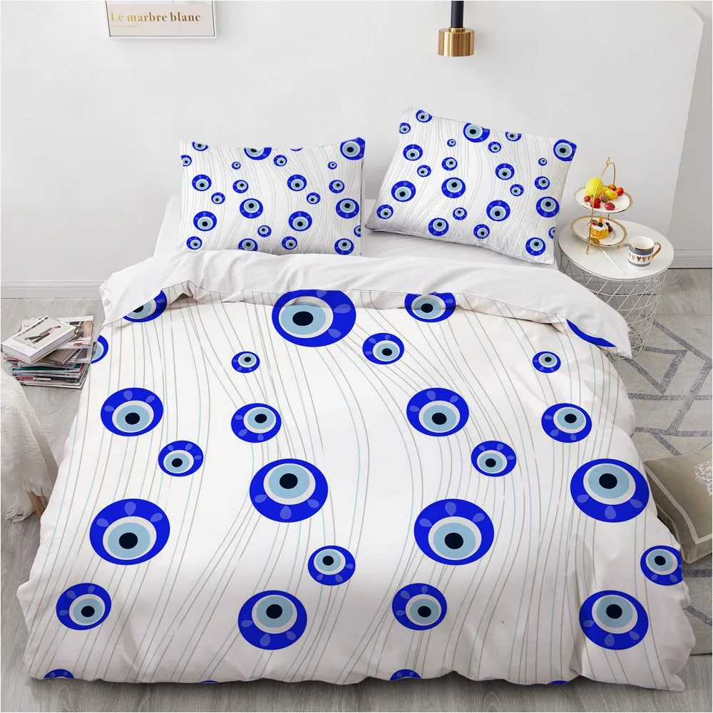 

3D Evil Eye Bedding Set Custom Design White Quilt Cover Sets Modern Comforther Covers Pillow Slips King Queen Single Twin Size