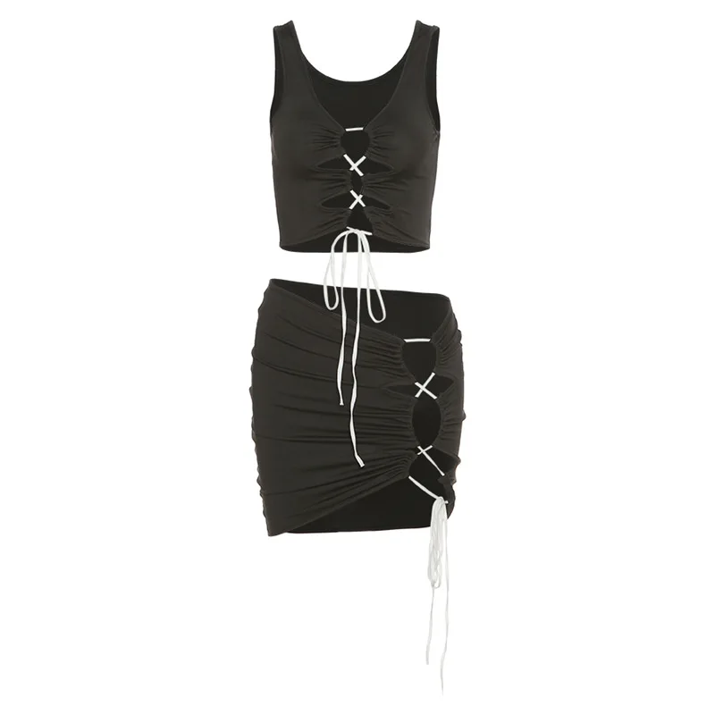 

12021 summer new women's lace-up strapless vest high waist bag hip skirt casual suit women