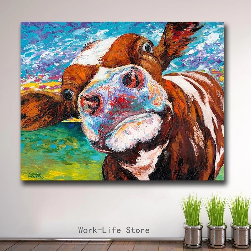 Граффити любопытный коровы Wall Art Картина на холсте для Гостиная картина маслом