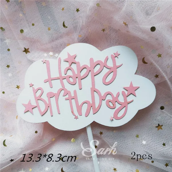 2pcs birthday F Розовый синий шар Радуга облако золотой черный крюк торт Топпер для дня рождения украшения выпечки Oh Baby love подарки - Цвет: 2pcs birthday F