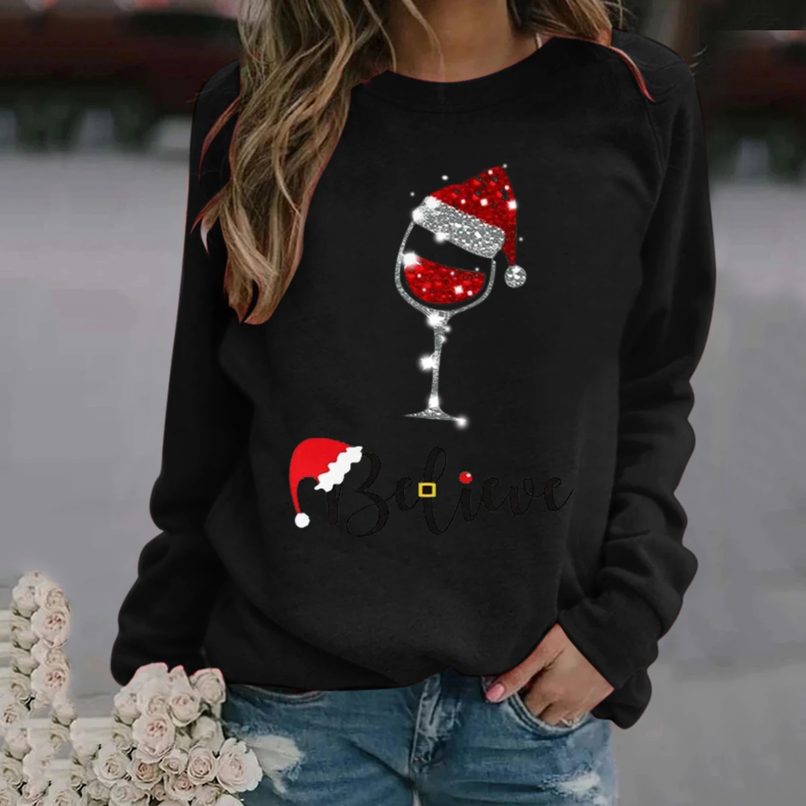 Plus size S-3XL Fashion Harajuku Woman Hoodies Women Christmas Print O-Neck Long Sleeve Pullover Top Loose Sweatshirt Pullover