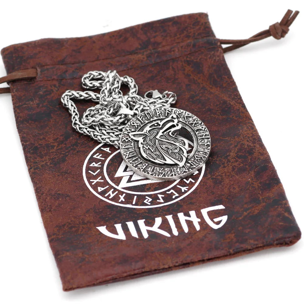 Odin wolf Freki amulet rune Valknut колье с кулоном в стиле викингов подарочной сумкой