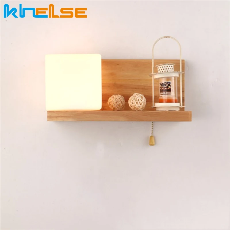 Современный прикроватный деревянный настенный светильник стеллаж для хранения