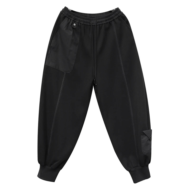 

[EAM] High Elastic Waist Thick Drawstring Black Trousers New Loose Fit Pants Women Fashion Spring Autumn Winter 2021 1DD1922