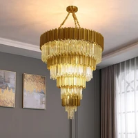 luxury modern crystal chandelier for staircase large gold chain light fixture lobby villa led cristal lamp home decor lighting