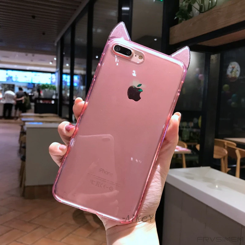 Блестящий чехол с кошачьими ушками для iphone X XS MAX 10 XR 7 8 Plus 6 6s блестящий мягкий