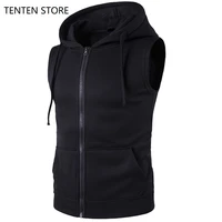 fall plus sizes sleeveless hooded vest sweatshirts mens zipper closure gilet hoodie jackets with pockets man clothing black