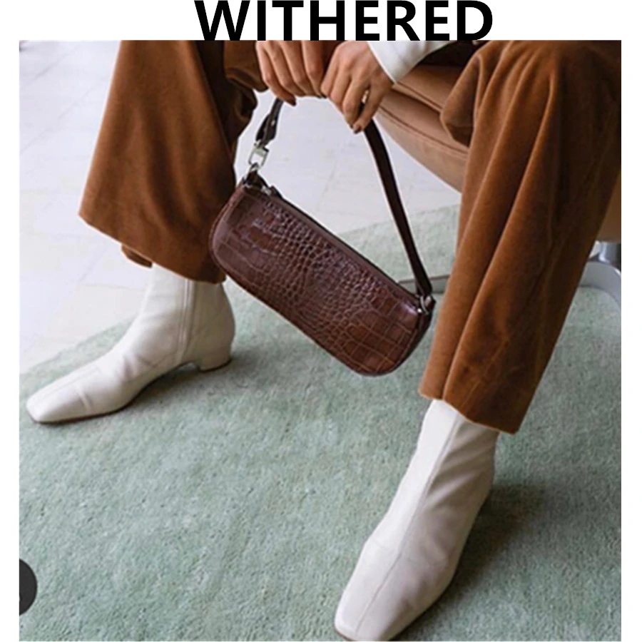 

Withered england ins fashion blogger winter boots women side of zippers sheep handmade shoes woman heel botas mujer shoes women