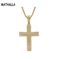 mathalla religious jewelry real gold plated brass mens iced out cubic zircon cross pendant hiphop micro paved cz charm necklace