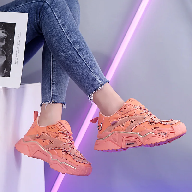 Женские кроссовки с перекрестной шнуровкой Fujin весенние из дышащего сетчатого