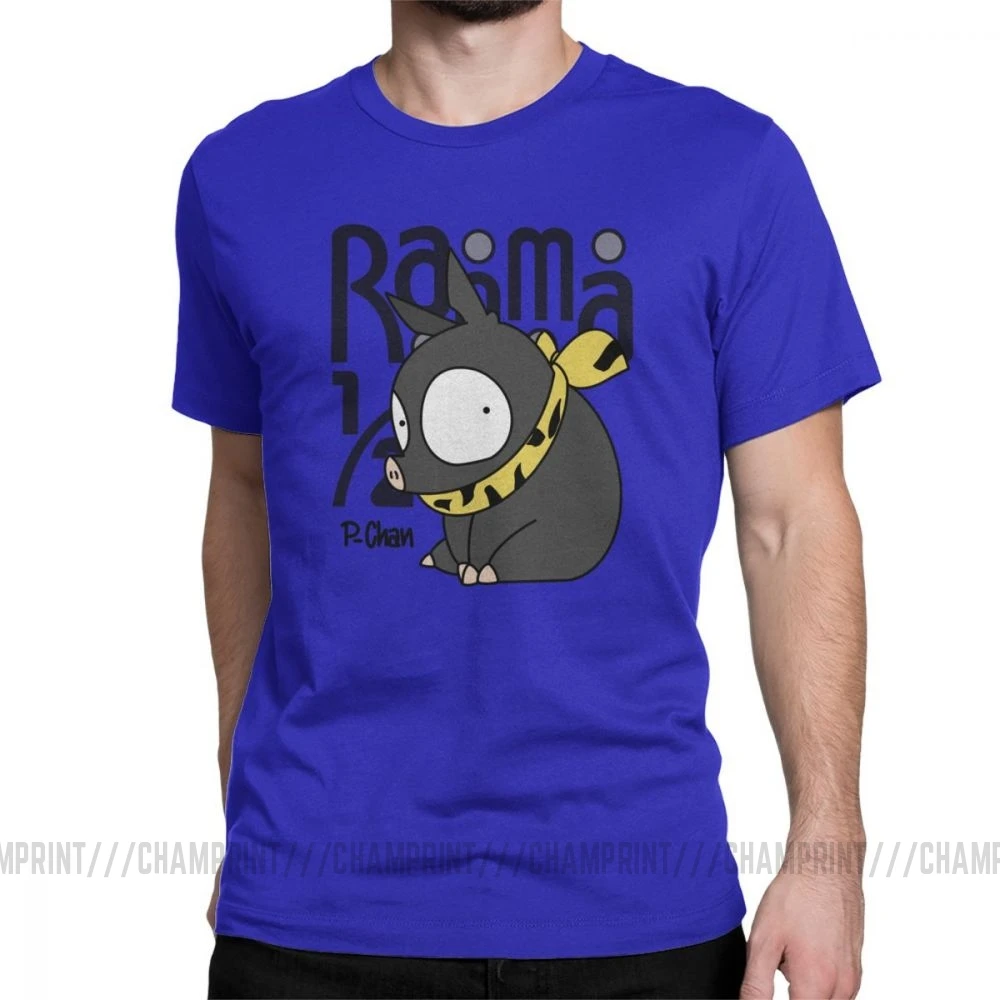 Men's P Chan Ranma 12 T Shirt Anime Akane P Chan Rumiko Martial Japanese Pig Cotton Short Sleeve Tees Birthday Present T-Shirt - Цвет: Синий