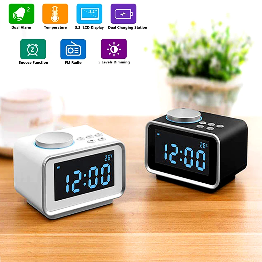 EAAGD Цифровой Будильник FM Радио Громкий будильник часы для тяжелых шпалов с USB