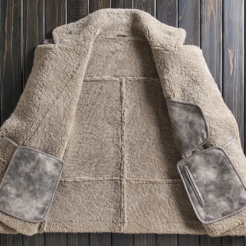 Мужская куртка из натуральной кожи зимнее пальто овчины с мехом мотоциклетная