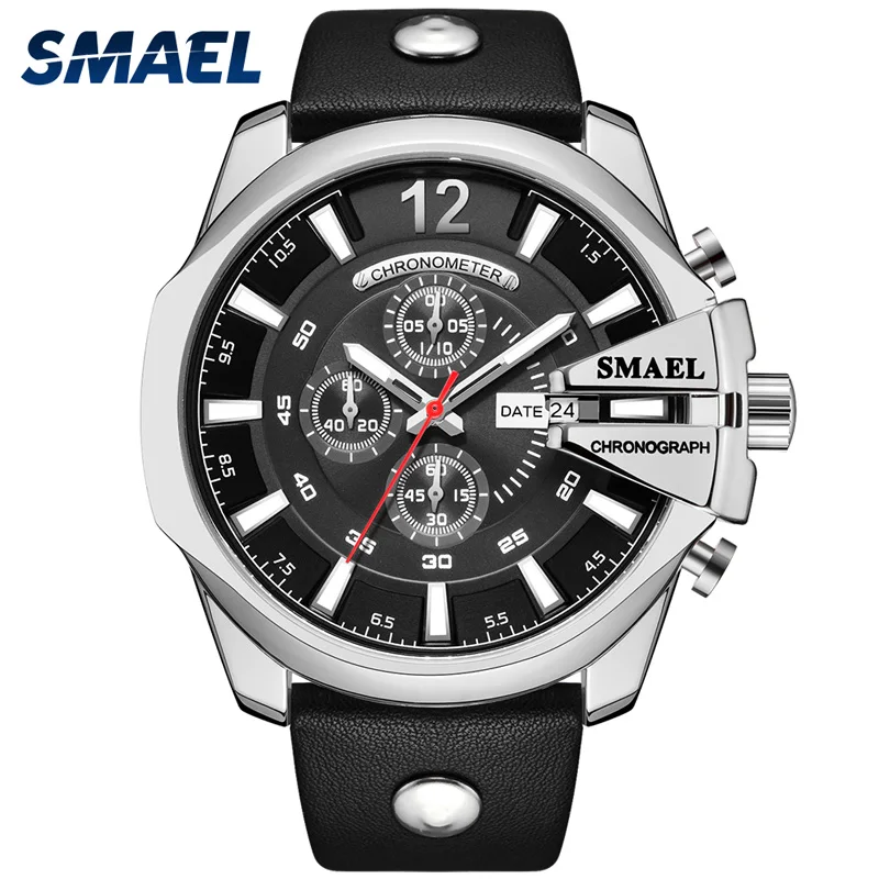 SMAEL повседневное кожаный ремень Мульти указатель дисплей Кварцевые часы мужские