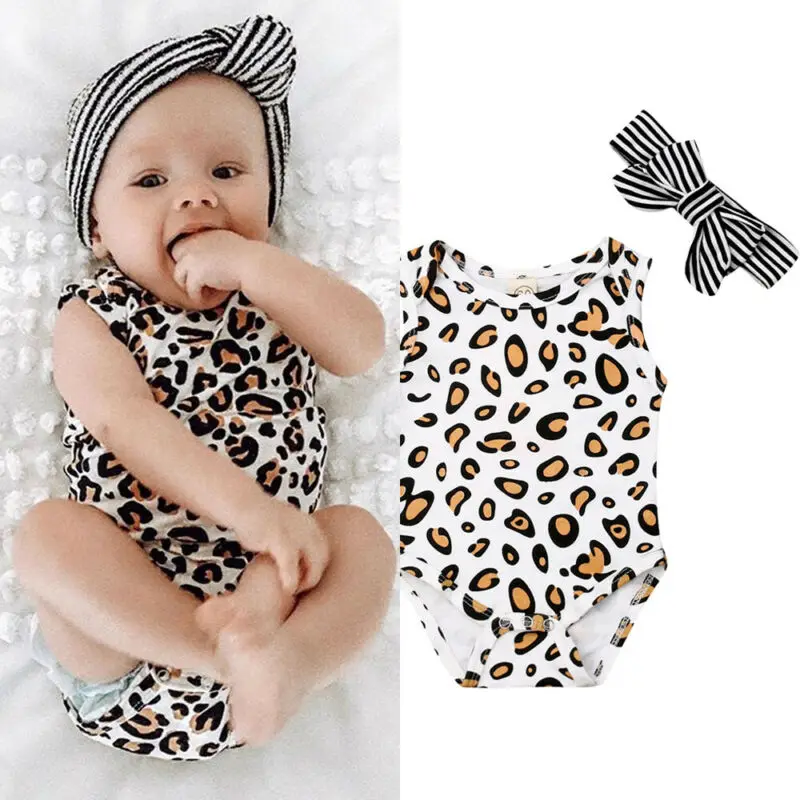 

Fashion Newborn Baby Girl Boy Leopard print Clothes Romper Summer Sleeveless Casual Jumpsuit Outfits