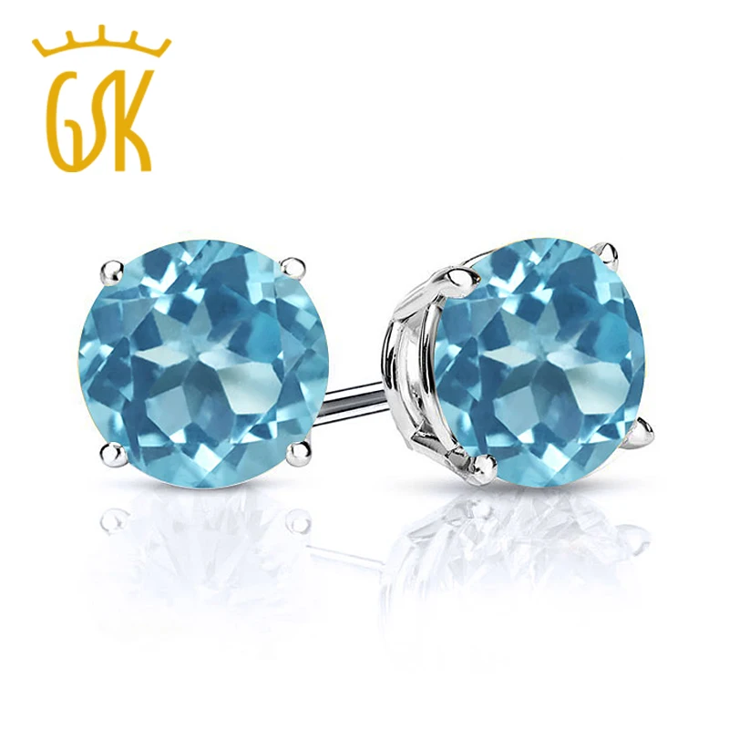 GemStoneKing 3 10 карат круглые 7 мм голубой топаз драгоценный камень рождения 925 пробы