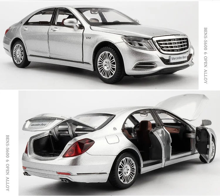 1/32 Maybach S600 литые под давлением металлические модели автомобилей, игрушечный автомобиль с имитацией, светильник с музыкой, 6 дверей, можно открыть, подарки для детей