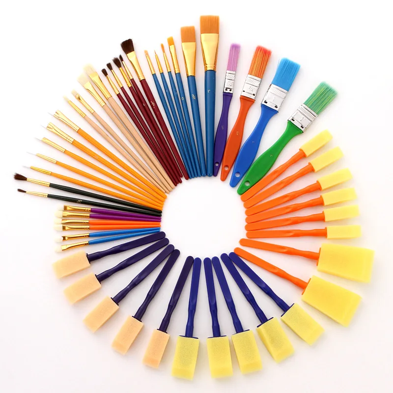 50pcs Drawing Brushes Set for Kids Painting Acrylic Watercolor Gouache Oil-painting Brush Pen Nylong Hair Children‘s Paintbrush