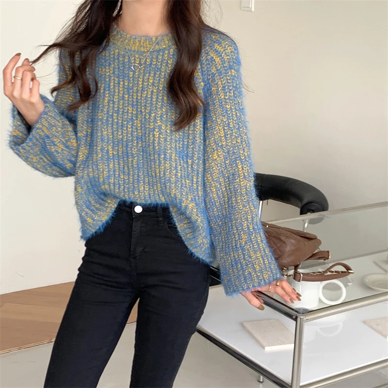

Autumn and winter new 2021 women's lazy wind loose pullover sweater back split knit sweater ladies top