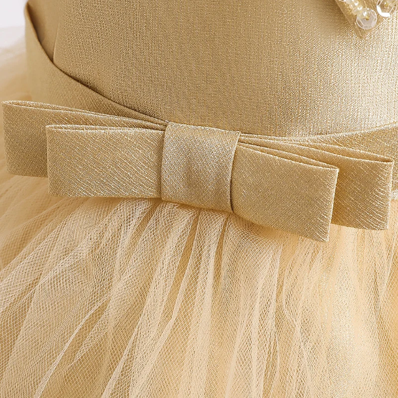 

Flower Girls Dress Pink Sleeveless Lace Ruched Pearls Sequined Ball Gown O-Neck Knee-Length Cute Kids Party Princess Skirt F102