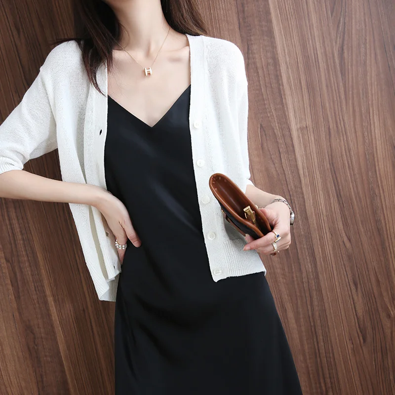 

French gentle wind hollow breathable thin knit cardigan sweater 2021 spring and summer women