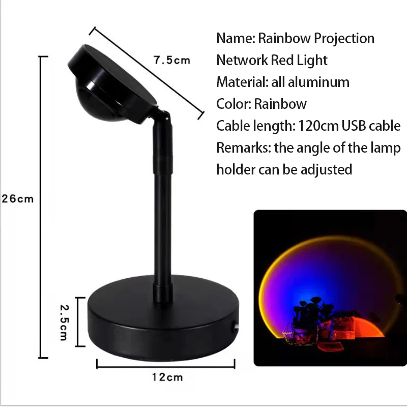 

USB Rainbow Sunset Projector Atmosphere Led Night Light Home Coffee Shop Background Wall Home Decoration Colorful Lighting Lamp