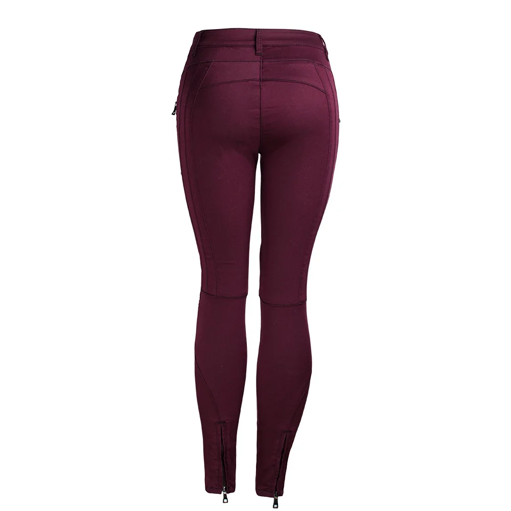 

Jeans Leggings stitched zipper motorcycle slim stretch solid color jeans